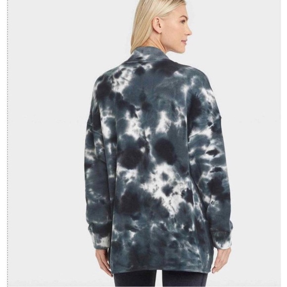 Joy Lab black onyx custom tie dye French Terry Cardigan XS oversized fits S to M - Picture 2 of 8